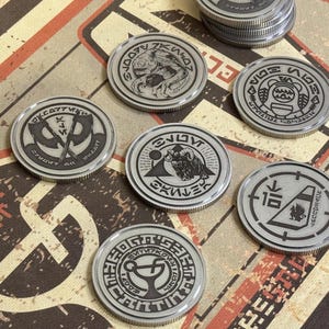Oga’s Cantina Coaster Challenge Coin Set Solid Stainless Steel Metal Premium Credits Tokens Sabacc Chips Star Wars Galaxy’s Edge Batuu BSO