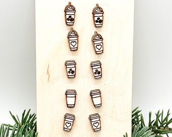 Coffee Stud Earrings; Iced and Hot, Wood