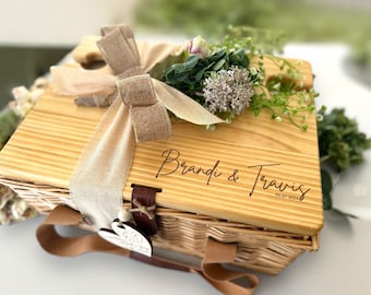 Wedding Personalized Picnic Basket & Mini Charcuterie Tray | Wedding Gift | Custom Wedding Gift Basket