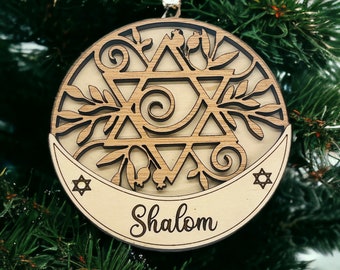 Rustic Hanukkah Ornament | Wood Hanukkah Hanging Ornament | Shalom Ornament