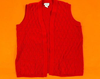 1970s Red Knit Sweater Vest || XL XXL || sears 70s vtg outerwear with pockets