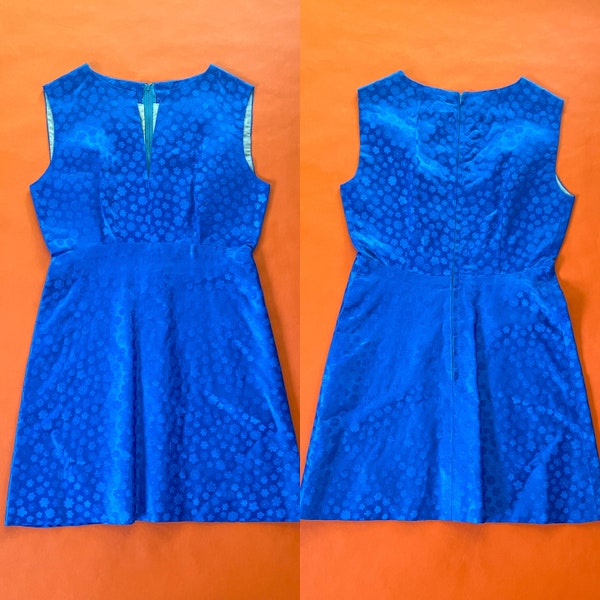 1960s Vintage Blue Silk Mini Dress || XXS || mod floral a line sheath retro party day dress