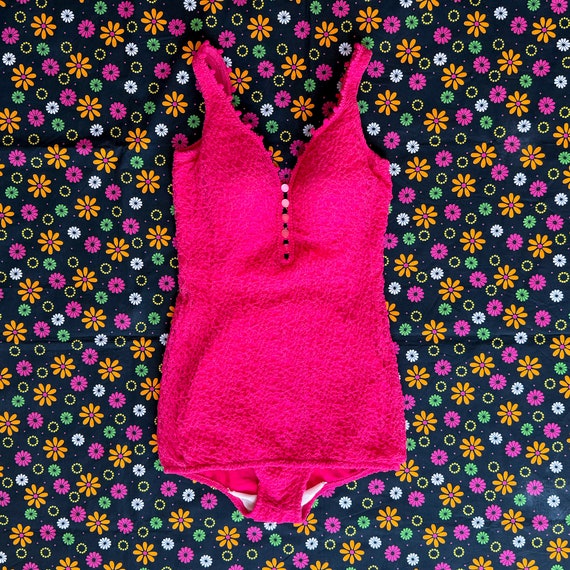 1960s Vintage One Piece Pink Bathing Suit || M ||… - image 1