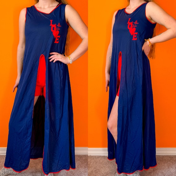 1960s Vintage Red & Blue Love Novelty Nightie wit… - image 1