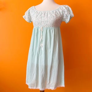 1960s Vintage Baby Doll Blue Nightie || XS / S || Belle Smith Lace Princess Short Sleeve vtg retro 60s Mini Night Gown Pajama Lingerie