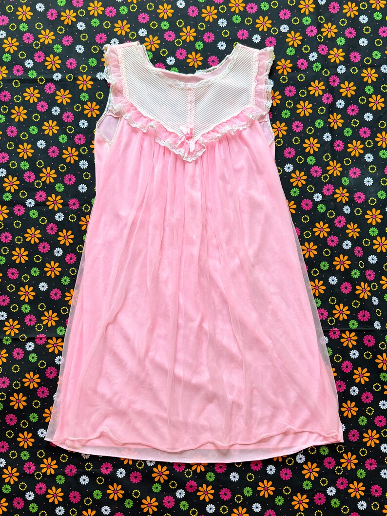 Vintage 1960s Brown Pink Nightie Sleepwear Set | S/M