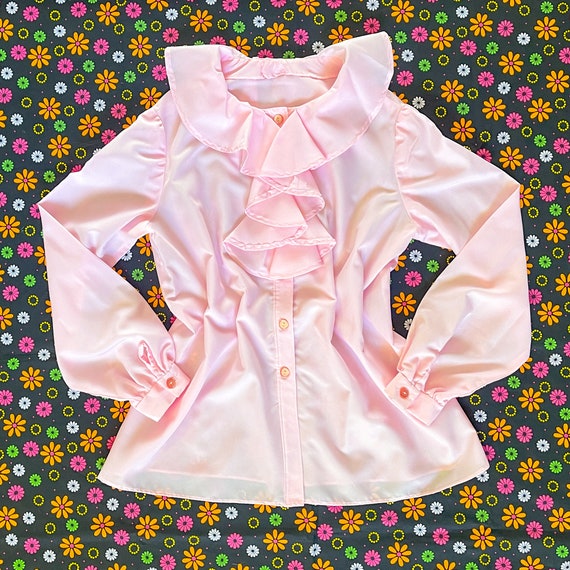 1960s Vintage Handmade Pink Frilly Blouse || XL 1X 1960s Vintage Handmade Pink Frilly Blouse || XL 1X