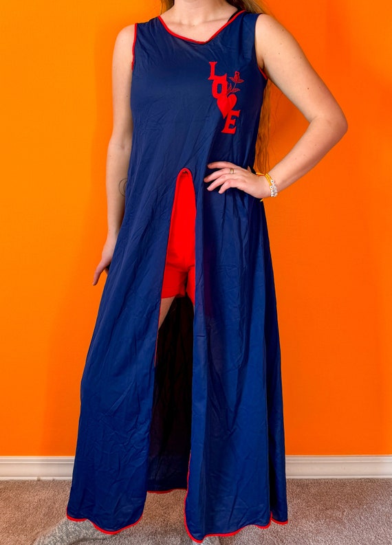 1960s Vintage Red & Blue Love Novelty Nightie wit… - image 3