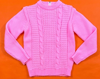 1960s Vintage Pink Pullover Sweater || S || jumper neon knit winter cozy pastel acrylic