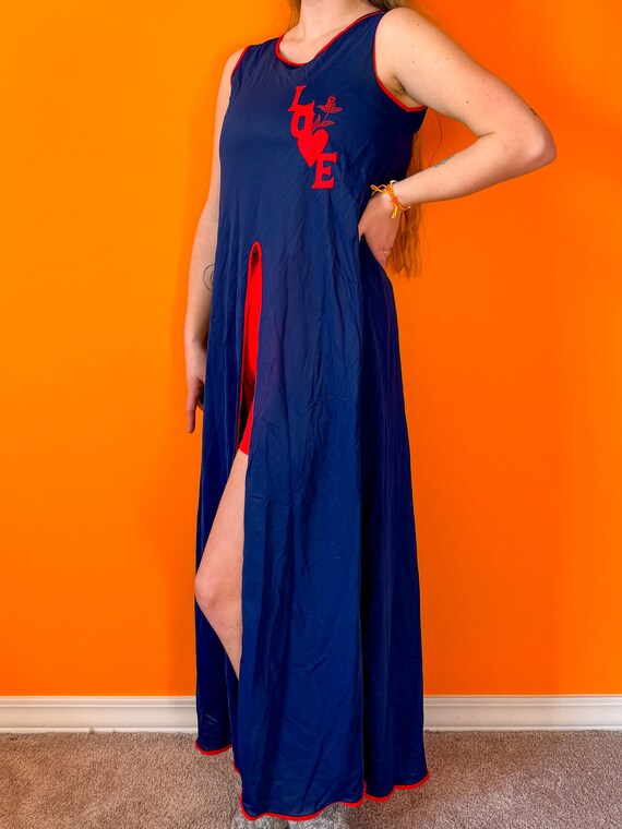 1960s Vintage Red & Blue Love Novelty Nightie wit… - image 2