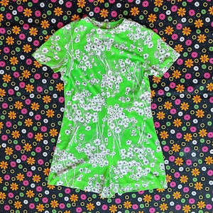 1960s Vintage Green Floral Romper || XS || short sleeve nylon mini hippie 60s one piece suit AS IS