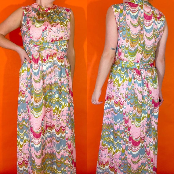 1960s Vintage Leslie Fay Psychedelic Maxi Dress |… - image 1