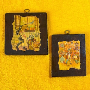 1970s Vintage Holly Hobbie Cottagecore Wall Decor || vtg prairie boho homemade home hangings on wood with epoxy