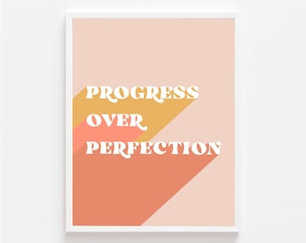El progreso ante la perfección – Arte mural de logopedia – Consultorio privado – Decoración para aulas – Arte mural imprimible