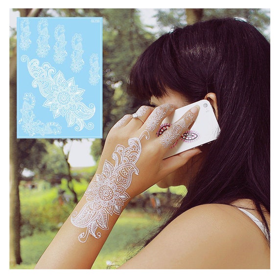 White Henna Stickers Mehndi Flower Hand Womens Tattoo Kit Wedding Shadi  Lace Art 