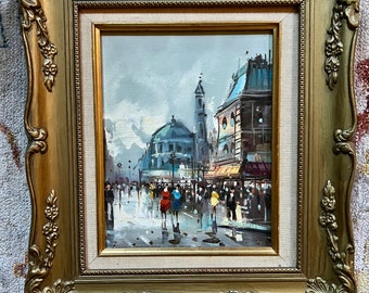 Vintage Antonio De Vity Paris Oil Painting; Original Cityscape Painting of Paris; 1960's Vintage Oil Painting of Paris; Parisian Streetscape