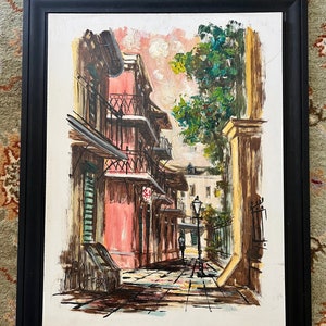 Pintura al óleo vintage de Nueva Orleans; Pintura original del Barrio Francés de Nueva Orleans; Paisaje urbano vintage de Nueva Orleans, Paisaje urbano vintage de Nueva Orleans