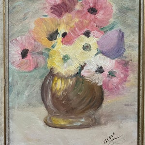 Vintage Original Oil Painting Floral Still Life of Poppies, Original Oil Painting Still Life With Flowers, Still Life of Poppy Flowers