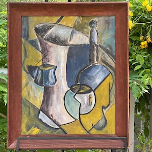 Vintage Abstract Oil Painting; Original Still Life Geometric Abstract Oil Painting; Vintage Original Abstract Cubist Painting