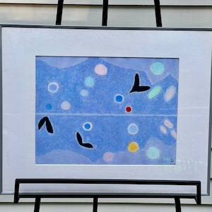 Vintage Abstract Expressionist &quot;Moonlight&quot; Painting; Elaine Kaufman Feiner Abstract  Geometric Painting; Shapes Mid Century Painting