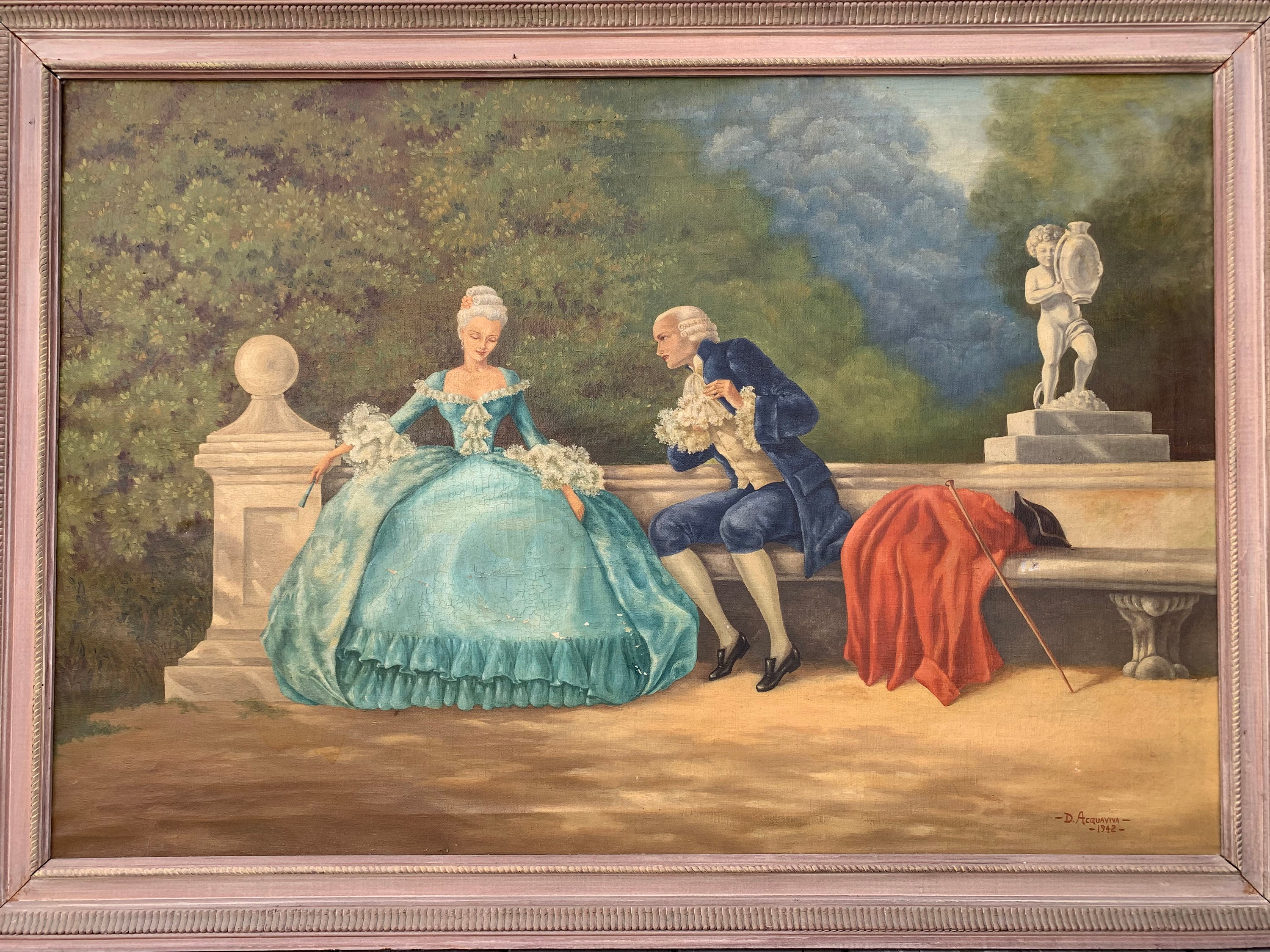 Vintage Rococo Oil Painting, Seated Couple in Park, 1942 - Etsy