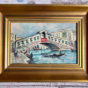 Vintage Original Oil Painting of Venice; Original Painting of Venice; Italian Oil Painting of Venice Bridge and Gondola; Italy Oil Painting
