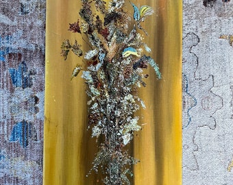 Vintage Impasto Floral Oil Painting, Mid-Century Still Life, 1968