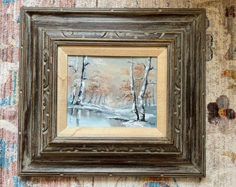 Vintage Oil Painting: Winter Forest Landscape, River Scene (18x20 inches)