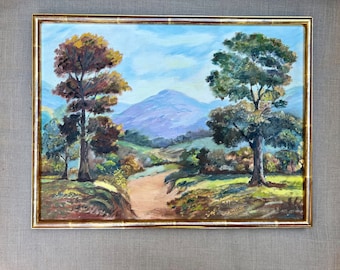 Vintage impressionistisches Ölgemälde, gerahmt Berglandschaft Kunst
