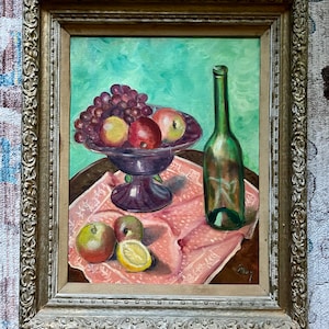 オリジナル絵画 静物画 アート キャンバス 油彩 果物 素朴な秋の