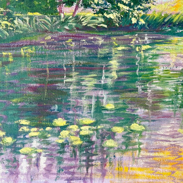 Vintage Original Landscape Painting of Waterlilies and Pond; Landscape Painting of Pond with Waterlilies; Nature Painting With Waterlilies