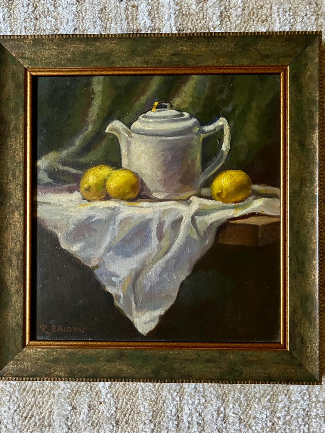 静物画 油彩 レモンとカップ　額縁つき　油絵 静物画 油彩 レモンとカップ 額縁つき 油絵 静物画 油彩 レモンと