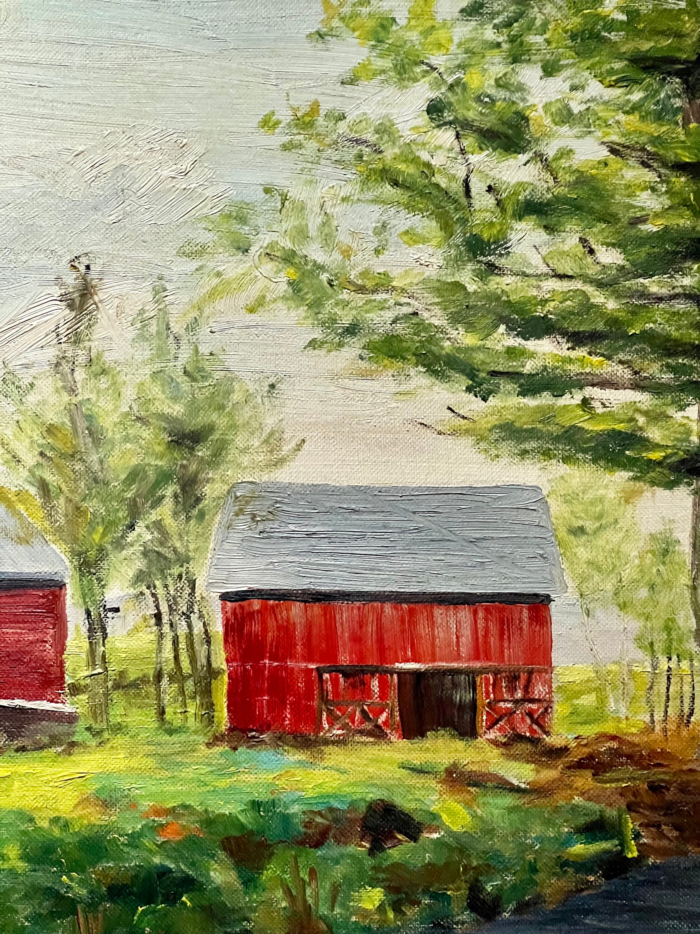 Original Vintage Oil on Canvas Painting of Barn, Oil Painting of Barns