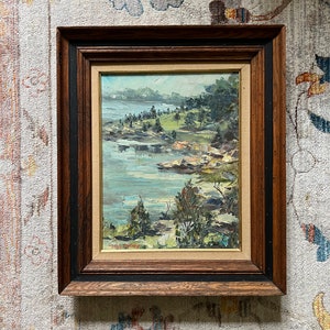 Original Vintage Landscape Oil Painting, Impressionist Landscape Painting of Trees and River, Vintage Landscape Painting; Nature Scene