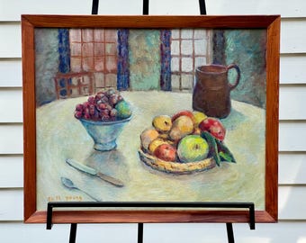 静物画 フルーツバスケット 油絵 キャンバスに描かれたオリジナルの