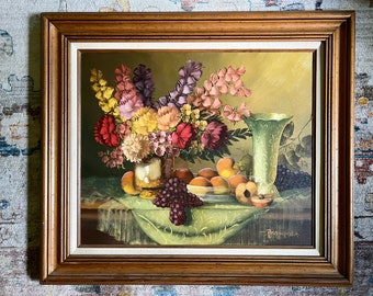 Vintage Floral Still Life Oil Painting by Rudorfer, Framed
