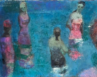 Martin Friedman Signed Abstract Figural Oil Painting, Mid Century Modern Art