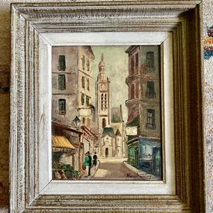 Vintage Paris Painting; Original French School Painting of Paris by Michel Catelein; Oil Painting of Paris; French Streetscape Painting