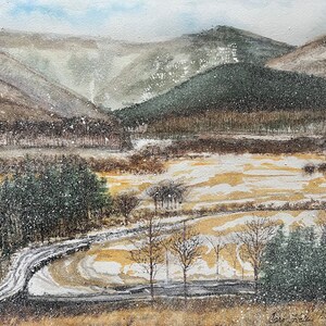 Original Vintage Watercolor Painting of Mt. Greylock in the Snow; Painting of Berkshire Mountains in Snow; Winter Landscape Scene Painting
