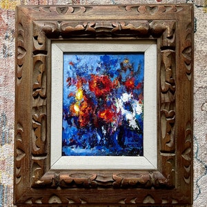 Vintage Original Floral Still Life Painting, Original Oil Painting Still Life With Flowers, Still Life With Flowers, Impasto Still Life