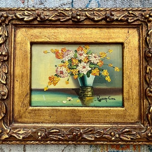 Vintage Floral Robert Cox Oil Painting; Floral Still Life Oil Painting; Flowers in a Vase Still Life Original Painting
