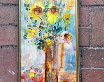 Vintage Post Impressionist Sunflower Oil Painting, Signed & Dated '73