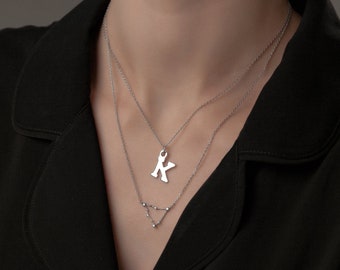 Simple Silver Initial K Necklace, Silver Letter Necklace, 925 Sterling Silver Monogram necklace