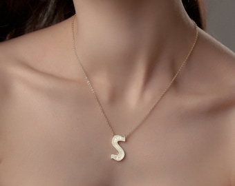 Sterling Silver Initial S Necklace, Monogram Pendant, Sparkly Initial Necklace, 925 Silver Letter necklace with Crystals