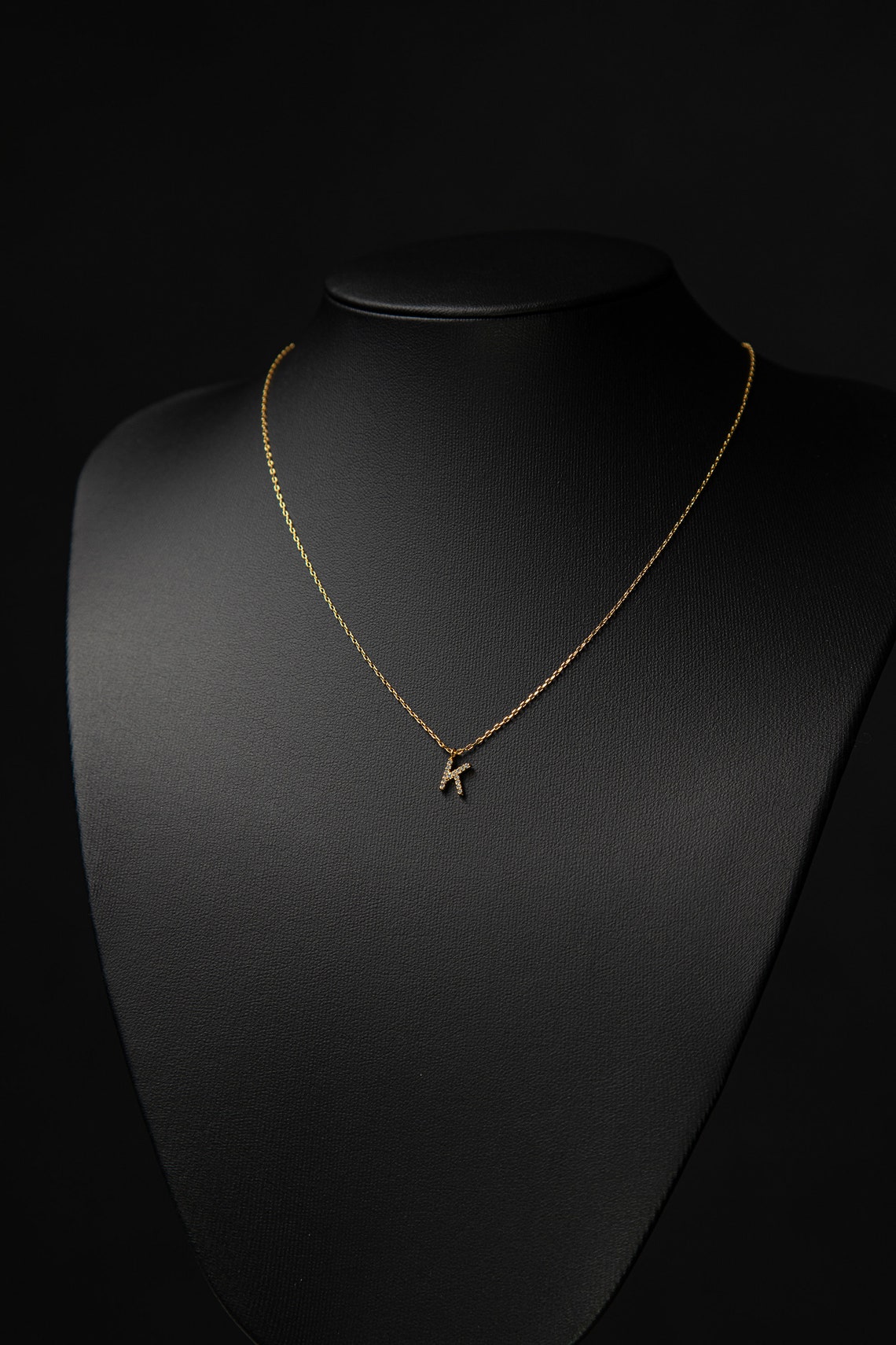 Mini Letter K Necklace, Paved Initial K Necklace, Personalized Jewelry