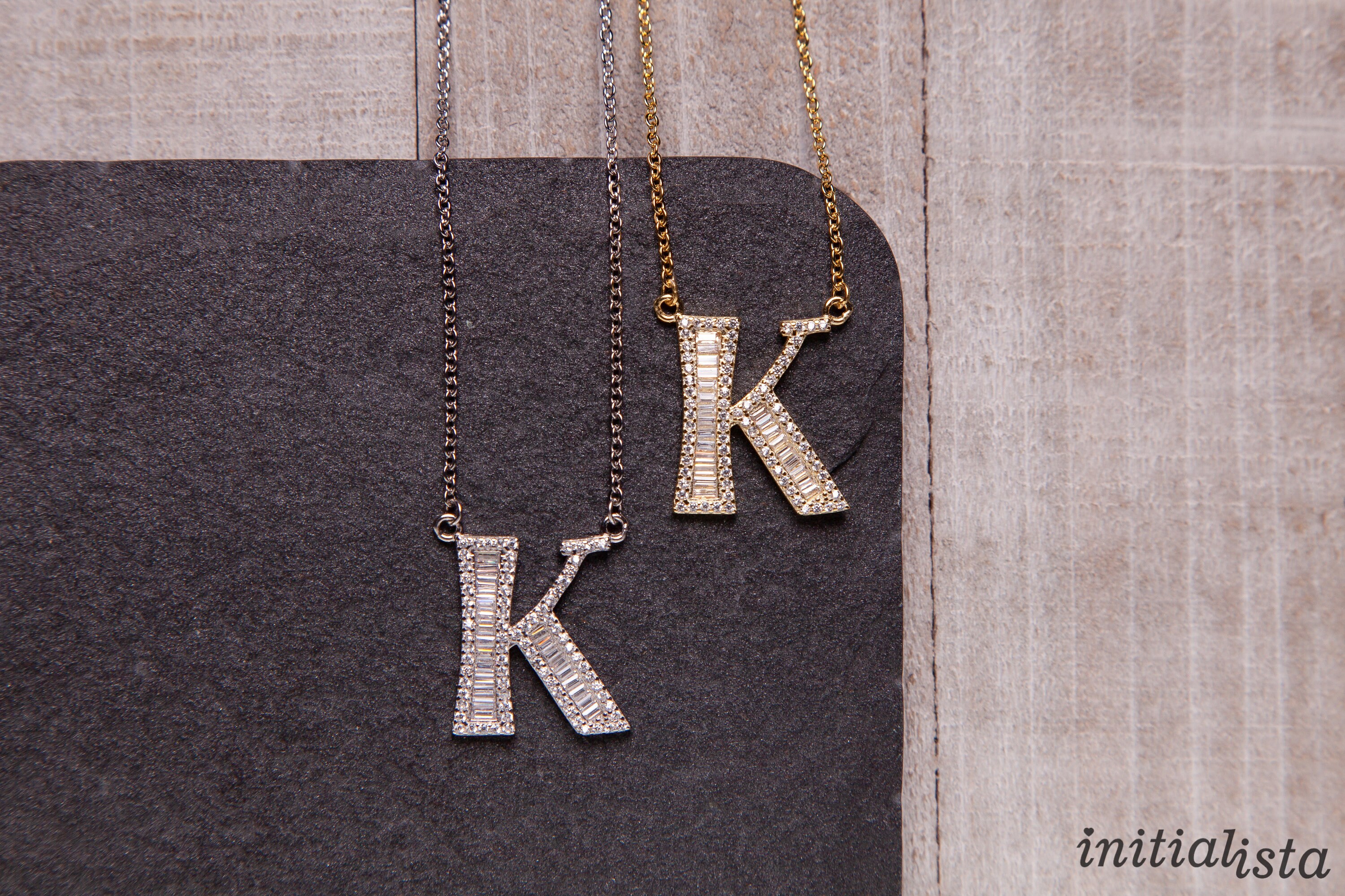Sterling Silver Initial K Necklace, Monogram Pendant, Sparkly Initial