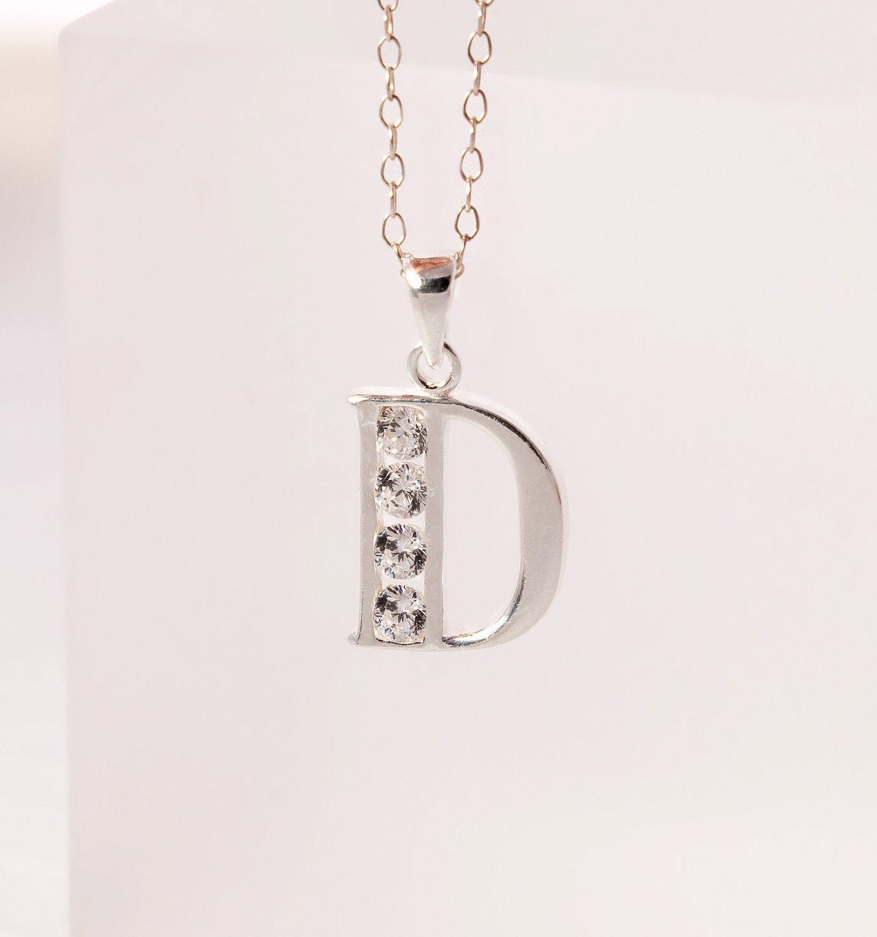 Sterling Silver Initial D Necklace Silver Letter Necklace Etsy UK