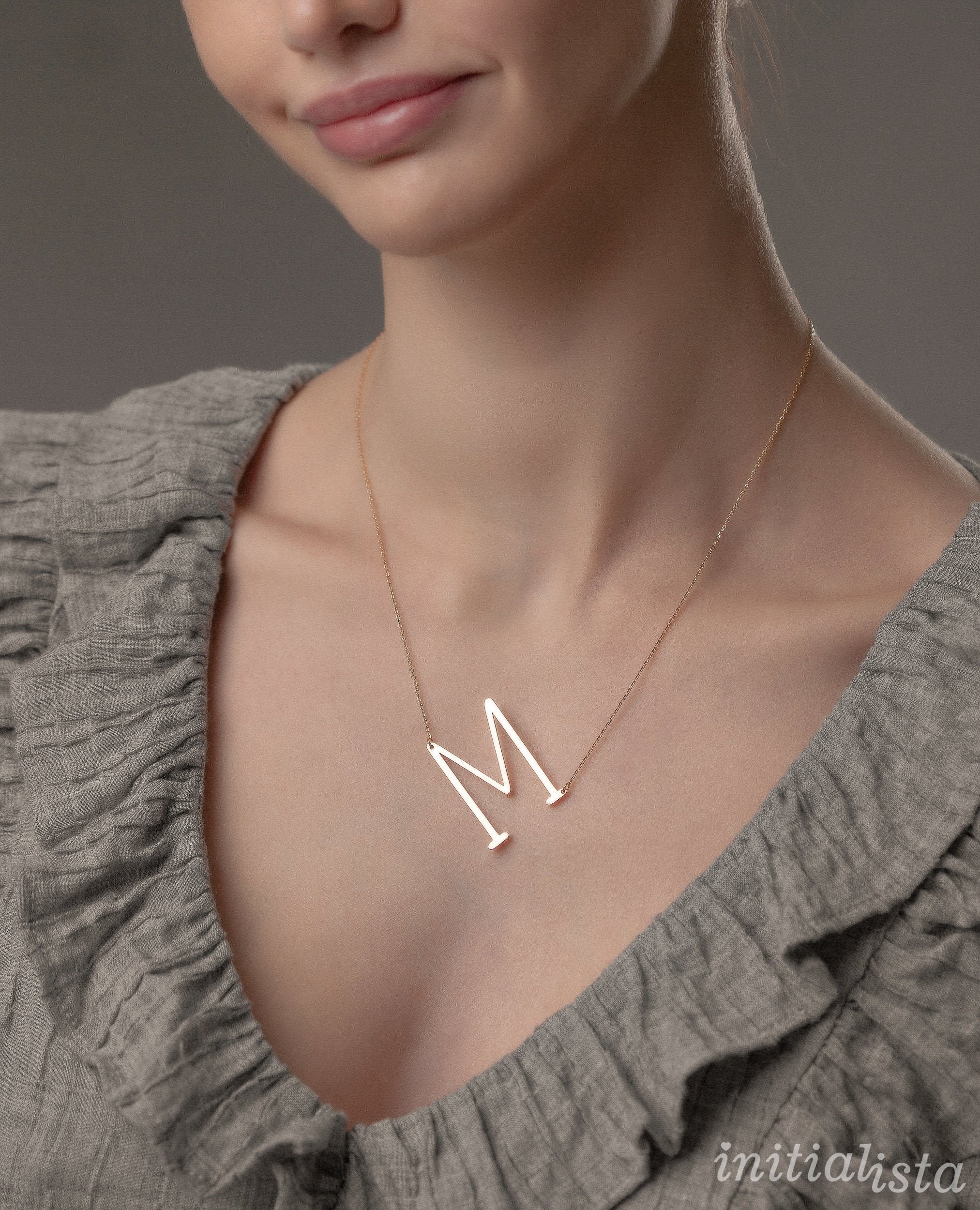Oversized Initial M Necklace Statement Necklace Sideways Letter Necklace Personalized Gift Etsy