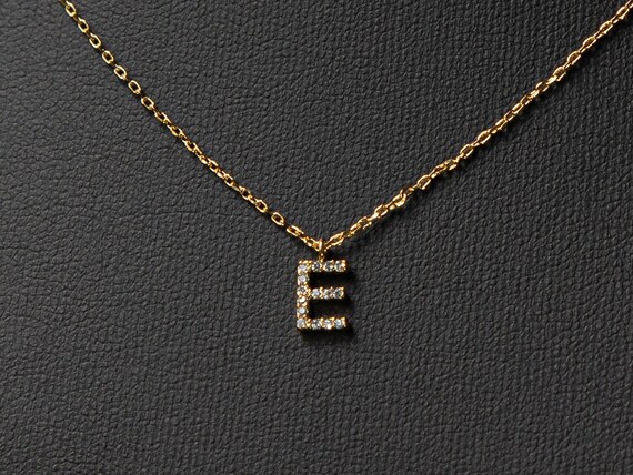 Small Letter E Necklace Paved Initial E Necklace Personalized