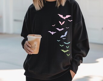 Flying Bats Sweatshirt, Halloween Sweater, Halloween Party Shirt, Pastel Bats